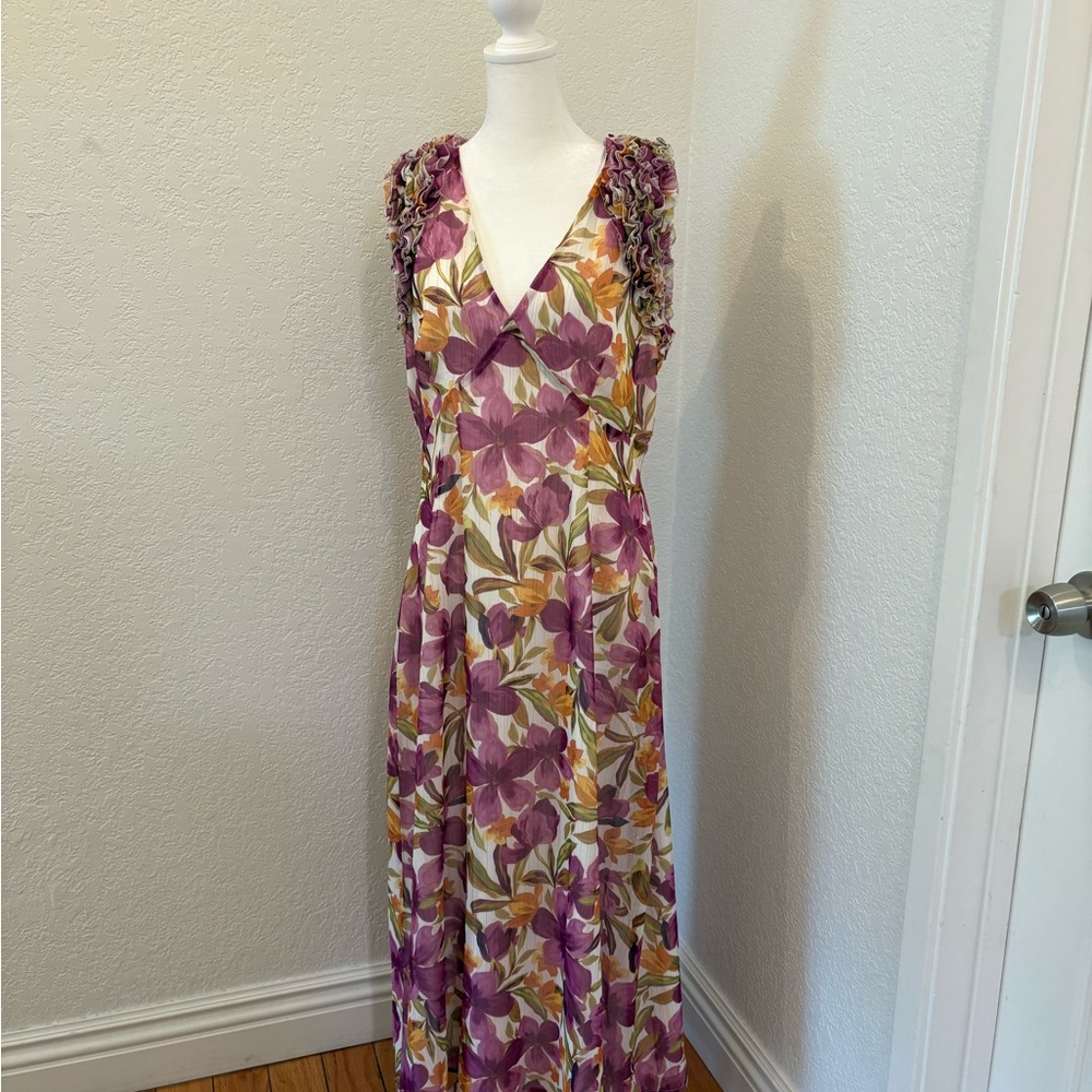 Adelyn Rae Purple and Cream Floral Maxi Dress
